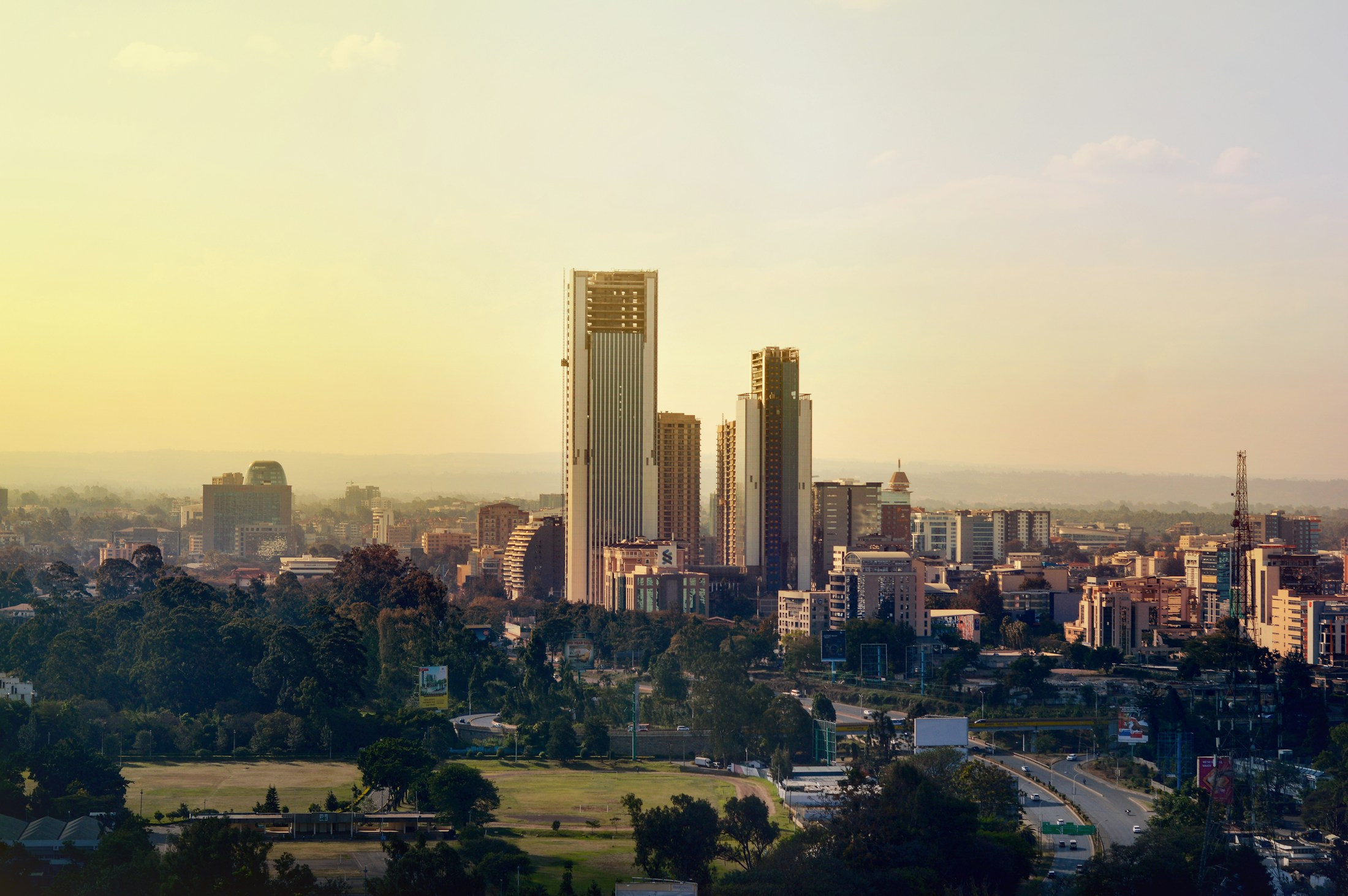 Nairobi city skyline at sunset